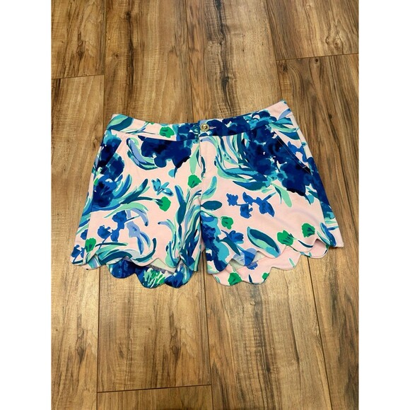 Lilly Pulitzer Buttercup Knit Womens Size 0 Pink Blue Sweet Pea Floral Shorts - Picture 1 of 9